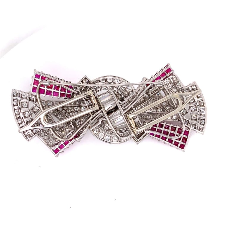 Art Deco Burma Ruby and Diamond Brooch - 2