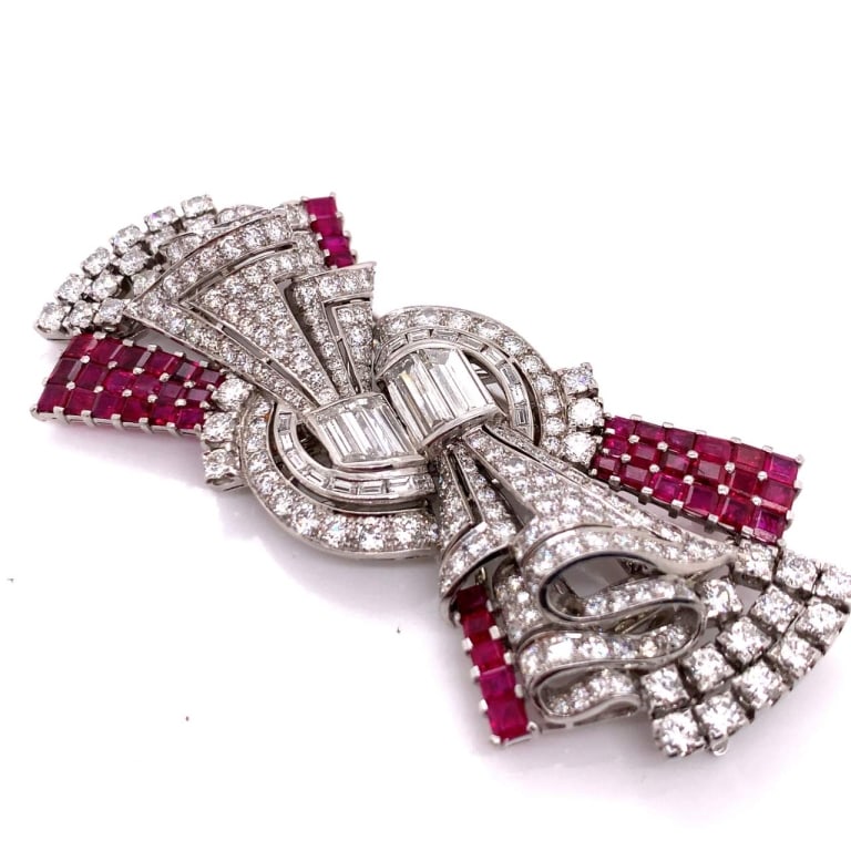 Art Deco Burma Ruby and Diamond Brooch - 3