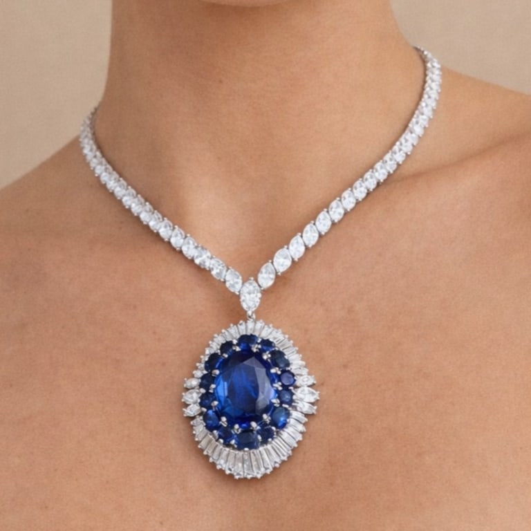 Platinum GUBELIN Sapphire Pendant & Diamond Neckla: Platinum GUBELIN Certified Burma Sapphire Pendant & Diamond Necklace Item # 10513 Category Necklaces Platinum GUBELIN Certified Burma Sapphire Pendant & Diamond Necklace Weighing 57.7 grams Set with a
