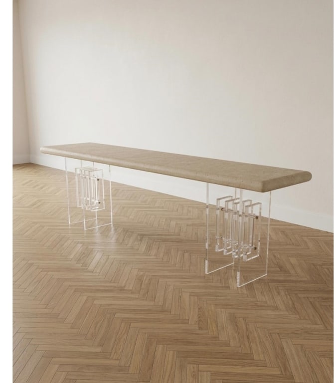 Lime stone console table with vintage lucite bases (1 of 2)
