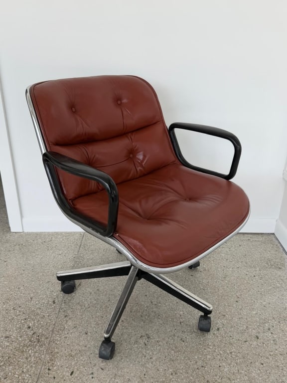 Knoll Leather Brown Chair: Knoll Leather Brown Chair. leather. 33 inches high x 26 inches wide x 32 inches deep.