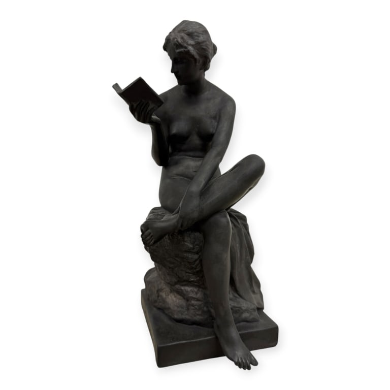 Vintage Nude Metal Figurine: Vintage Nude Metal Figurine "Deep in Thought". Signed 'O.K. Ruhm' on back. Shows signs of wear and age with minor discoloration, otherwise in good condition. Measures 11 3/4" height 2B