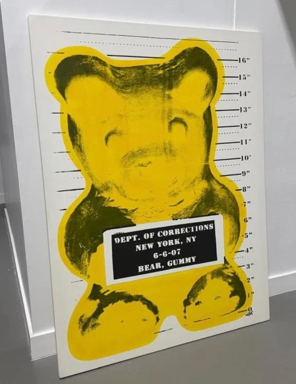 WhIsBe Vandal Gummy (Yellow): WhIsBe Vandal Gummy (Yellow) Screen print and acrylic on canvas Measures: 72 inches High x 54 inches widePICK UP LOCATION 32 S Dixie Hwy, Lake Worth, FL 33460