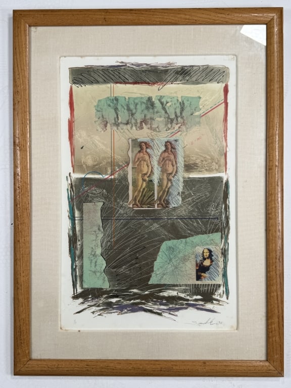 Joseph Sawchuk (20th c.) 1/1 Offset Lithograph: Joseph Sawchuk (20th c.) 1/1 Embellished Offset Lithograph "Time Revisited". Signed and dated '92 lower right, numbered 1/1 lower left. Well framed and matted. In good condition. Frame measures 35" x