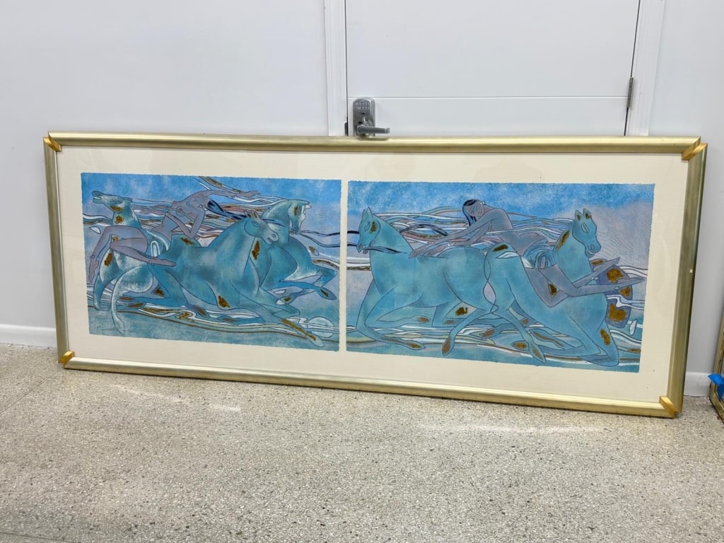 Possibly Tie Thang, art deco large artworwork: Possibly Tie Thang, art deco inspired large artwork. Measures: 37 H x 91 Wide