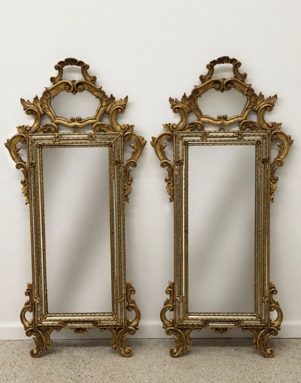 Pair of Antique French Gilded Carved Wood Mirrors (1 of 5)