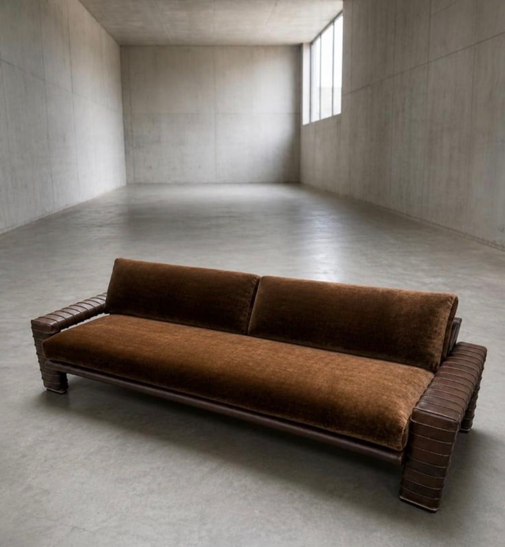 Marzio Cecchi Style Sofa Brown Mohair & Leather (1 of 1)