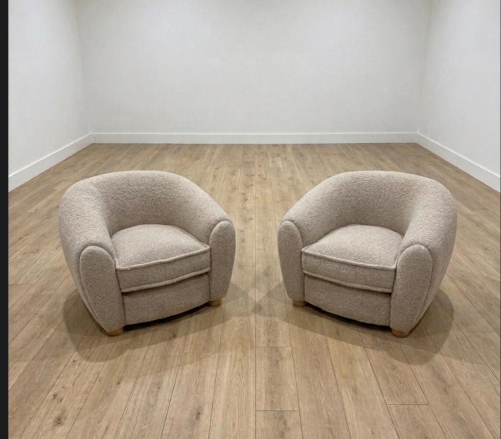 Pair of Jean Royère Barrel Lounge Chairs: Pair of Modern Jean Royère Barrel Lounge Chairs