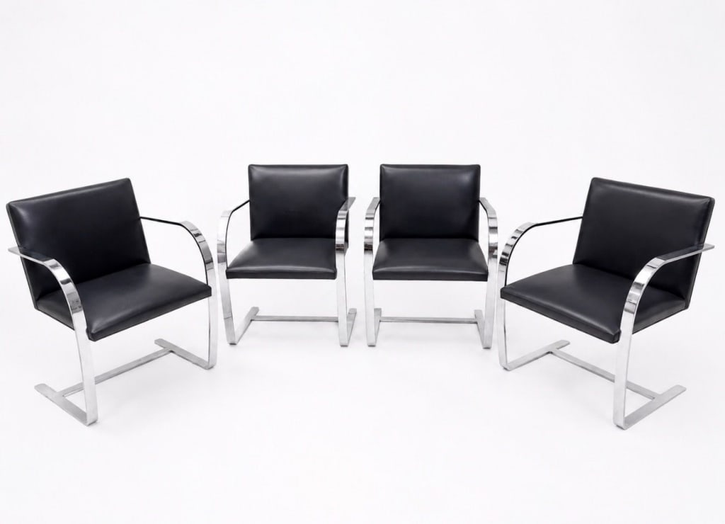 Knoll, Navy Blue Leather Chairs: Knoll, Navy Blue Leather Chairs