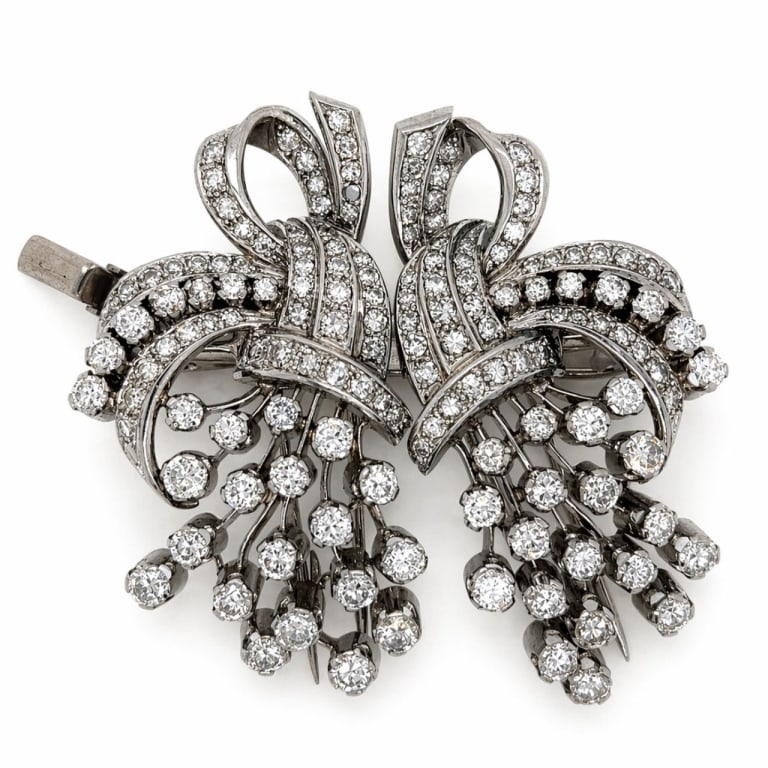Art Deco Platinum Diamond Clips/Brooch (1 of 3)