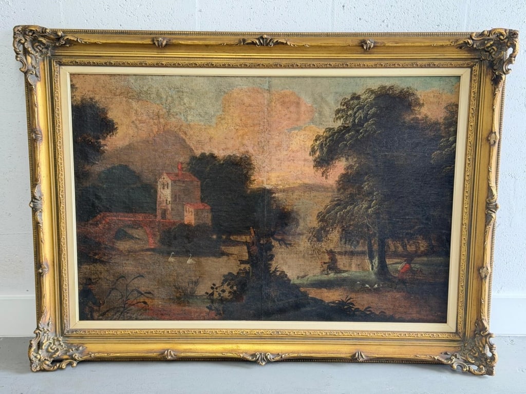 Possibly George Vincent (British) oil on canvas: Possibly George Vincent (British, 1796-1832) oil on canvas. A monumental antique oil painting. Unsigned Label from Petit Courrier des Dames, a prominent Parisian fashion magazine published after the