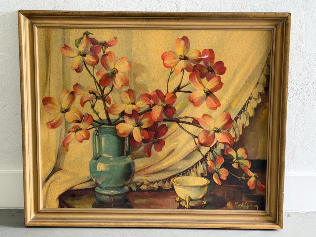 Vintage Cecil Golding Floral Still Life Print.: Vintage Cecil Golding Floral Still Life Framed Print. Measures: Total framed measures 30H x 36 inches