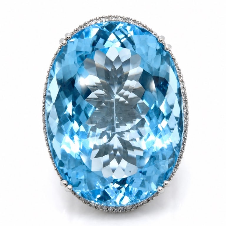 14K Gold 140.00 Ct. Blue Topaz & Diamond Ring (1 of 4)