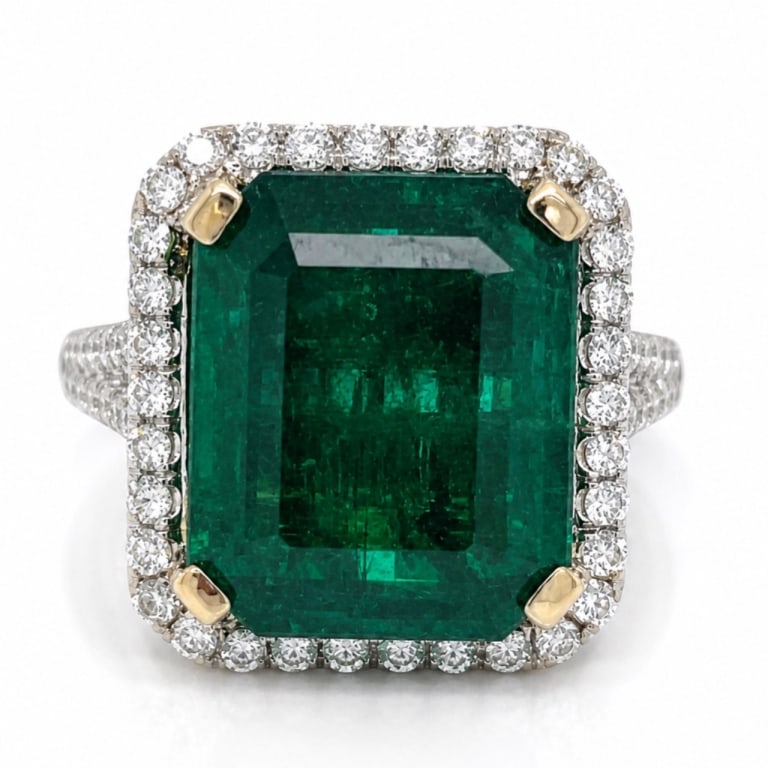 Platinum 10.00 Ct. Emerald & Diamond Ring (1 of 4)