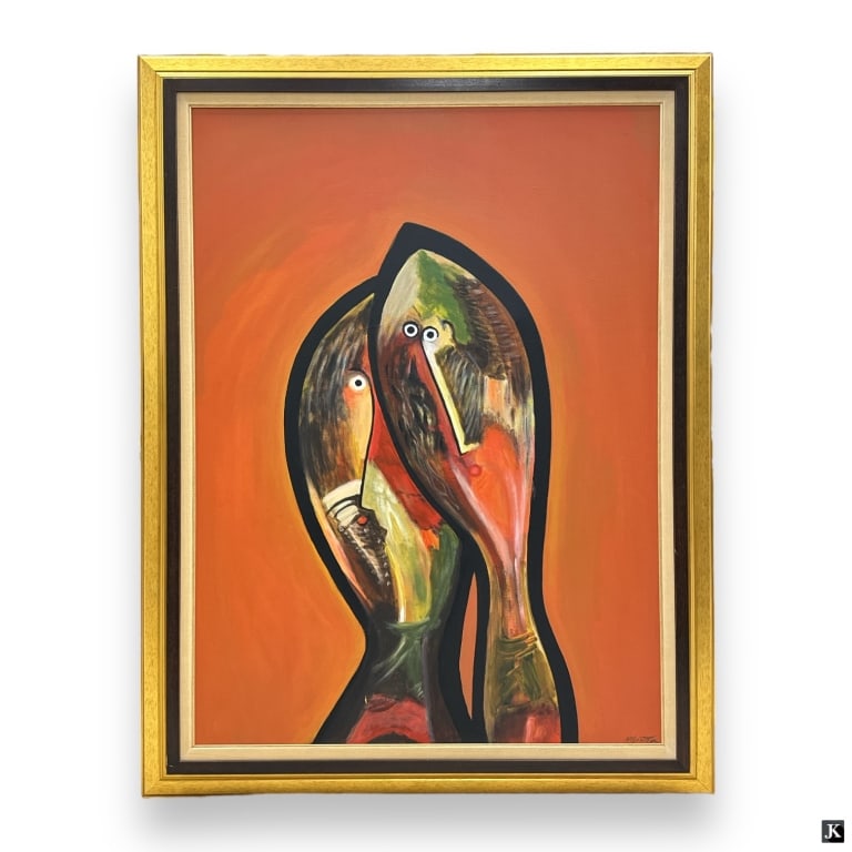 Large Modern Oil/Cavnas Signed Montoya: Large Modern Oil on Canvas "Figural Abstract" Signed Montoya Lower right. In very good condition. Measures 47-3/4" x 35", Frame measures 56" x 43-1/4". 3056 FW/LR