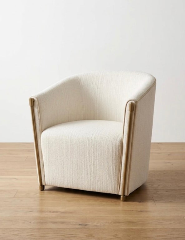 Brass and cream upholstered Chair: Brass and cream upholstered Chair PICK UP LOCATION WEST LOS ANGELES CALIFORNIA.