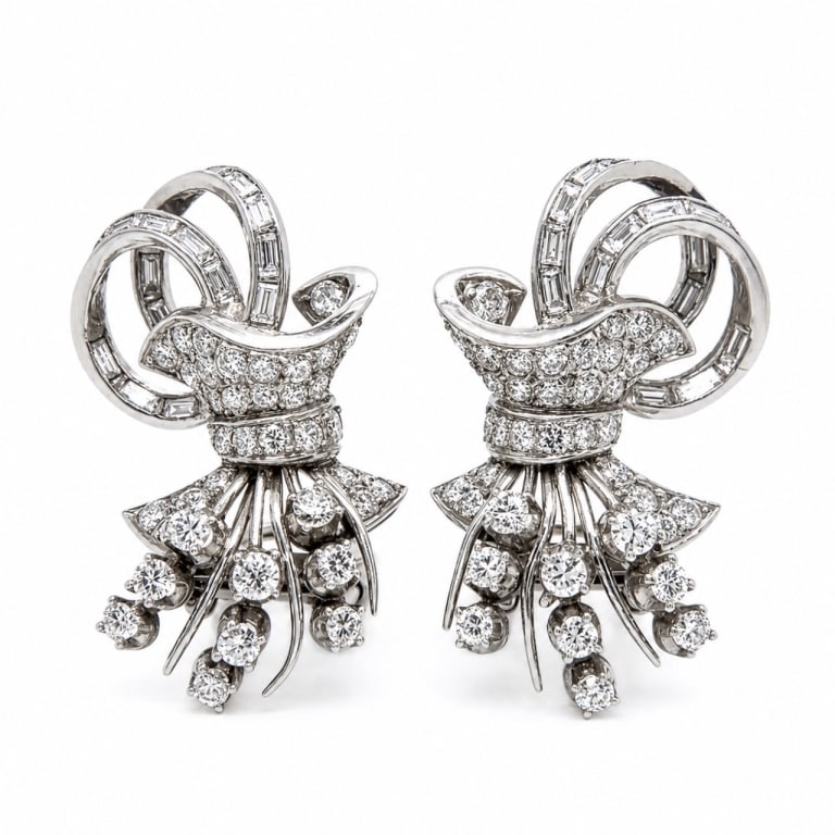 Art Deco Platinum 3.80 Ct. Diamond Earrings/Clips (1 of 3)