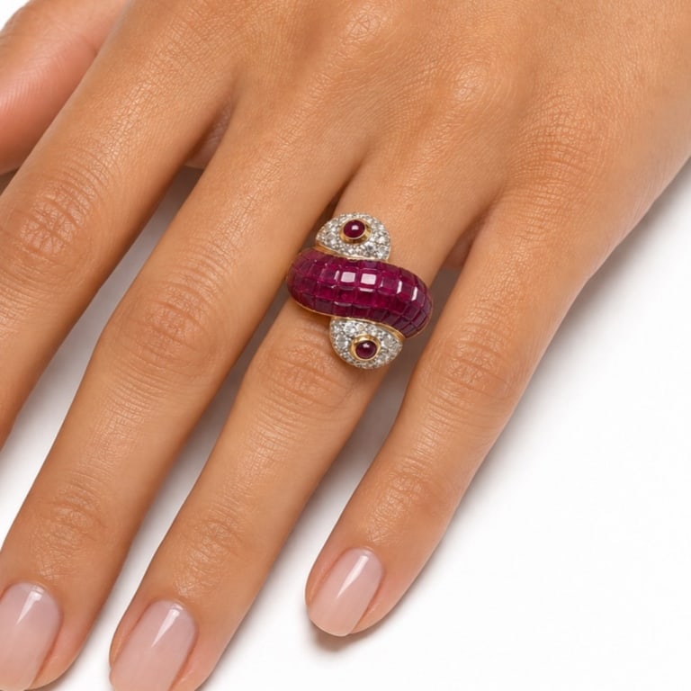 18K Yellow Gold Ruby & Diamond Ring - 2