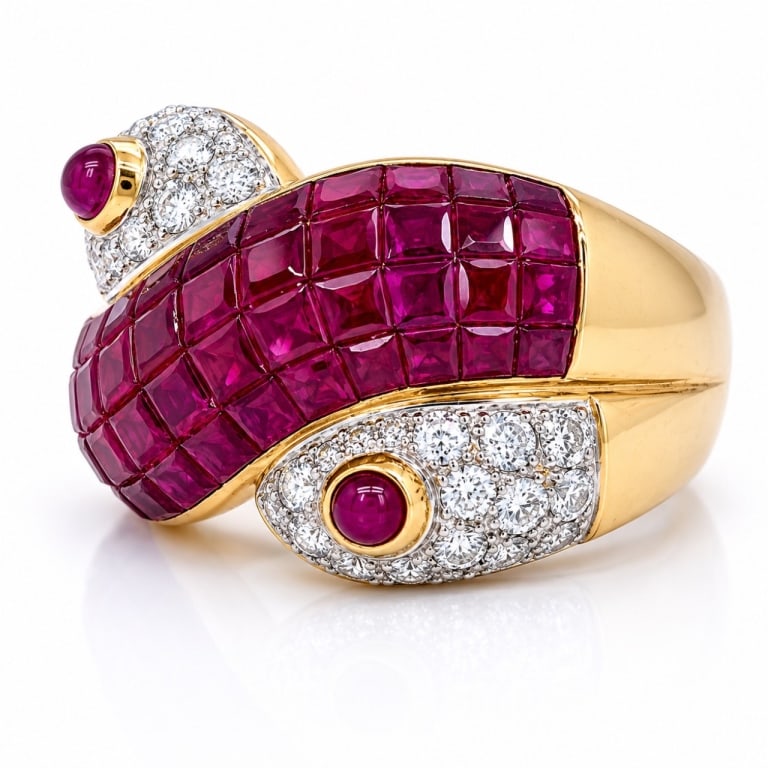 18K Yellow Gold Ruby & Diamond Ring - 4