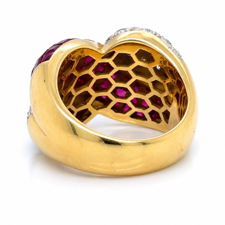 18K Yellow Gold Ruby & Diamond Ring - 5