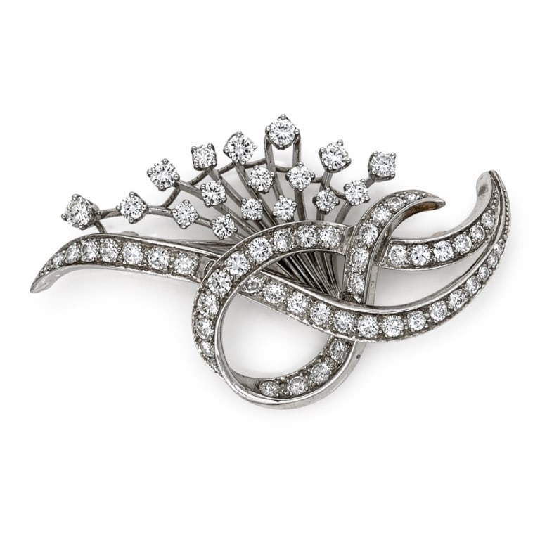 Art Deco Platinum 4.20 Ct. Diamond Brooch: Item # 13960 Category Pins - Clips Art Deco Platinum 4.20 Ct. Diamond Brooch Weighing 15.1 grams Set with app. 4.20 Ct. of Diamonds G-H Color, VVS-VS Clarity 2.25 inches in length
