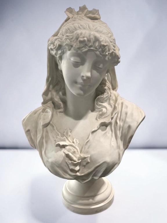 Classical Maiden Bust Sculpture Signed (1 of 5)