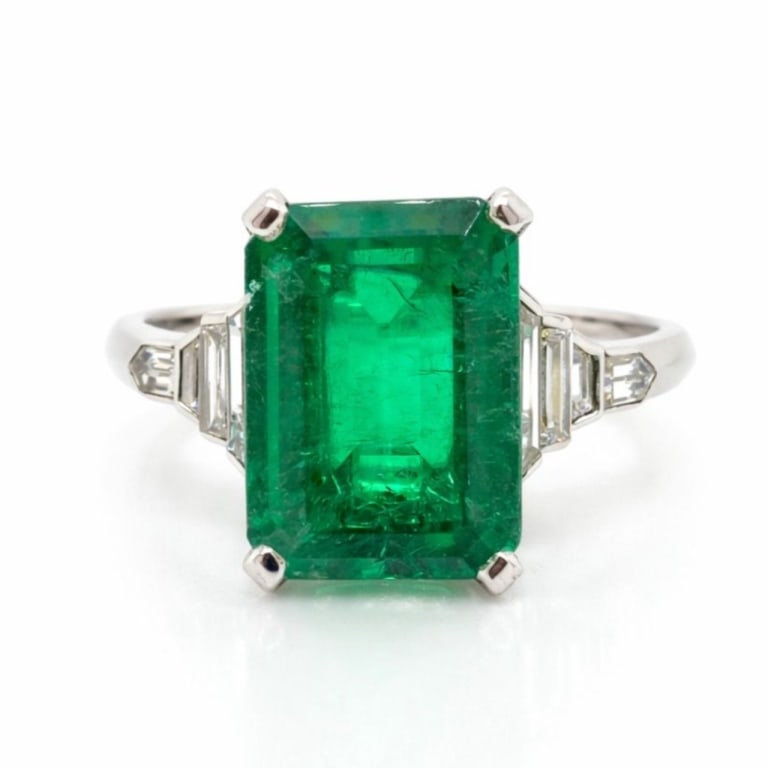 Platinum 6.25 Ct. Colombian Emerald & Diamond Ring (1 of 5)