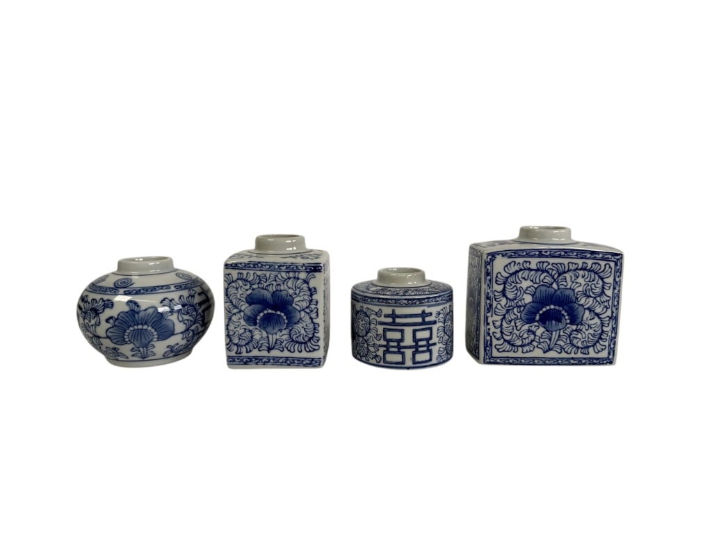 Set of 4 Vintage Canton Porcelain Jars: Set of 4 Vintage Canton Porcelain Jars. All stamped on bottom. No lids. All show some signs of age and wear, otherwise in good condition. Largest measures 5" H x 4 1/2" W x 2 1/4" depth 2B/LR