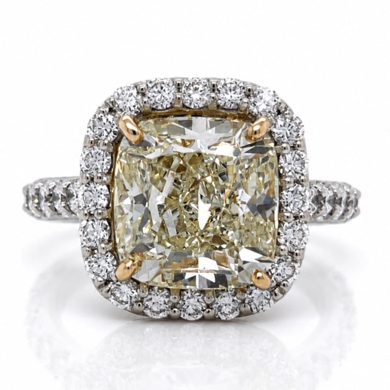 18K White Gold GIA Certified 5.03 Ct. Diamond Ring: Item # 14098 Category Rings 18K White Gold GIA Certified 5.03 Ct. Diamond Ring Weighing 7.9 grams Set with a GIA Certified 5.03 Ct. Cushion-cut Diamond W-X Color, SI1 Clarity 9.87 x 9.38 x 6.27mm GIA