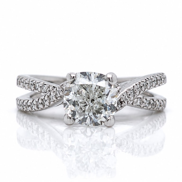 14K White Gold AGS Certified 1.70 Ct. Diamond Ring: Item # 14088 Category Rings 14K White Gold AGS Certified 1.70 Ct. Diamond Ring Weighing 4.8 grams Set with an AGS Certified Cushion-cut Diamond weighing 1.70 Ct. G Color, SI1 Clarity 6.68 x 6.66 x