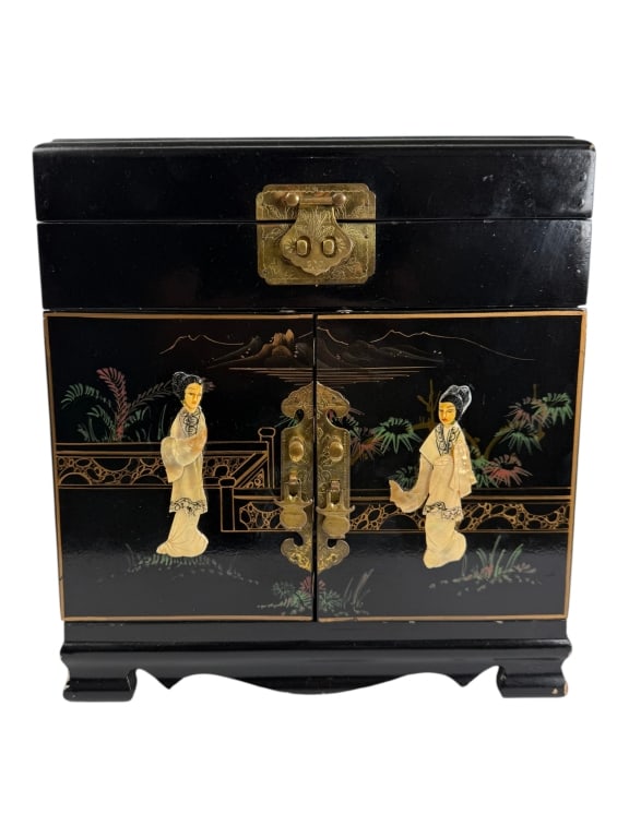 Vintage Chinese Black Lacquer Wood Jewelry Chest (1 of 6)