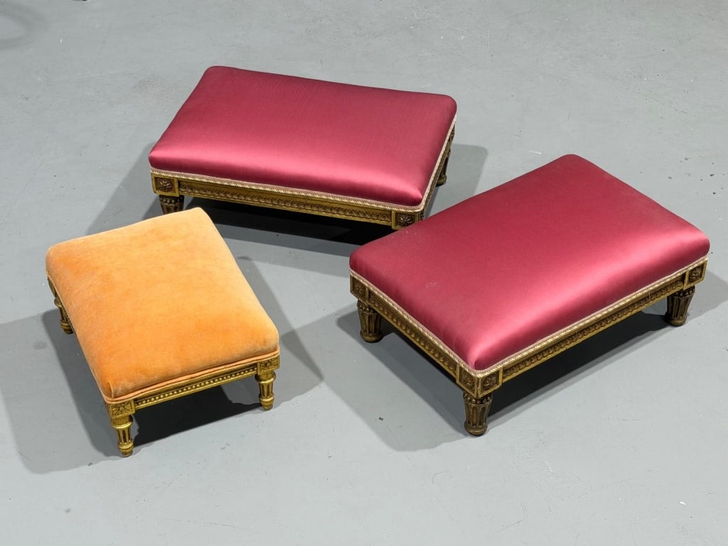 Three French upholstered, foot rests (1 of 8)