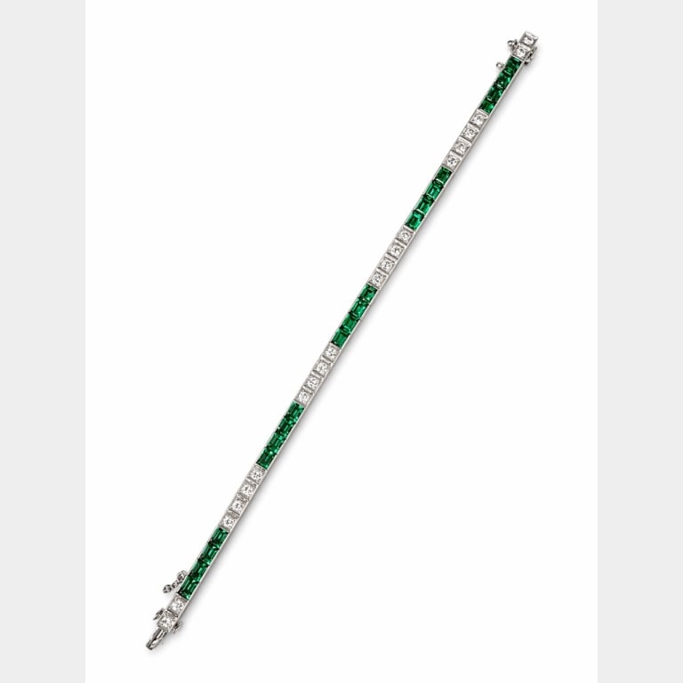 14K Gold Diamond & Synthetic Emerald Bracelet: Item # 13933 Category Bracelets 1960’s 14K White Gold Diamond & Synthetic Emerald Tennis Bracelet Weighing 8.5 grams Set with app. 6.00 Ct. of Synthetic Emeralds 15.0 – 9.0mm Along with 16