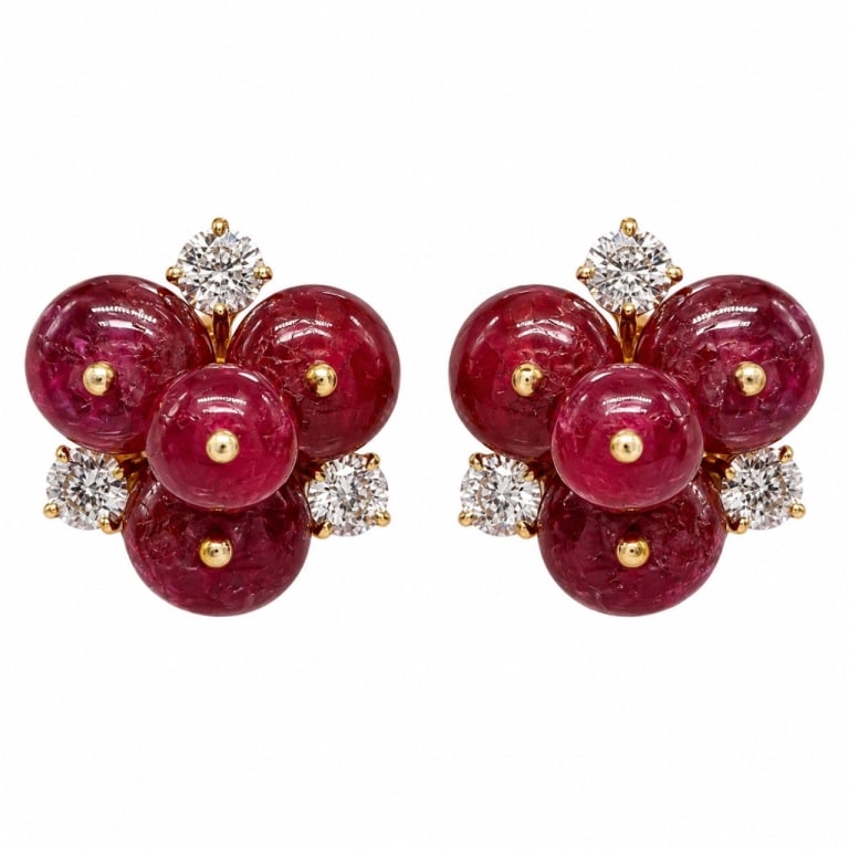 OLGA TRITT 18K Yellow Gold Ruby & Diamond Earrings (1 of 6)