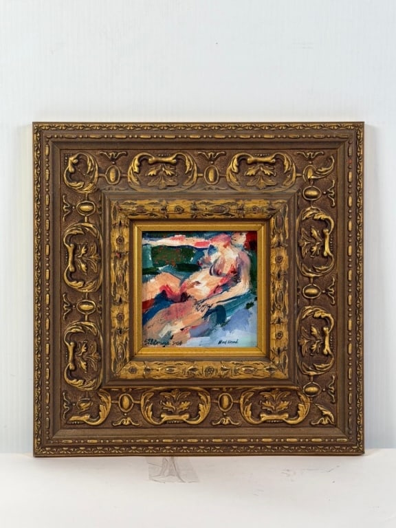 Possibly Pierre Cornu (1895–1996) oil on panel: Possibly Pierre Cornu (1895–1996) oil on panel, French red head nude , Total framed. Measures 13 inches high x 13 inches wide. JZ11B