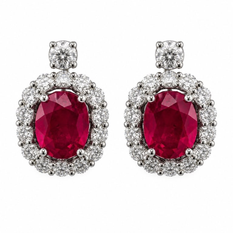 18K Gold GIA Synthetic Ruby & Diamond Earrings (1 of 5)