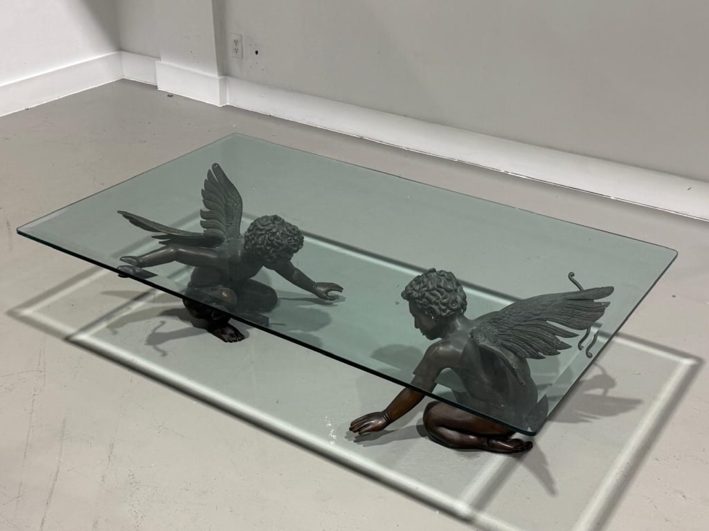 Contemporary Glass-Top Coffee Table with Cherub (1 of 3)