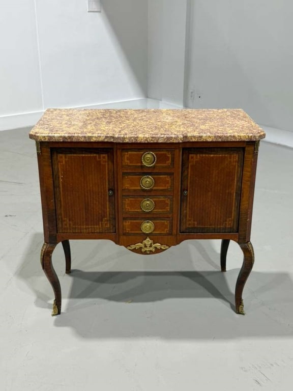 Antique French bronze mounted marble top commode. (1 of 10)