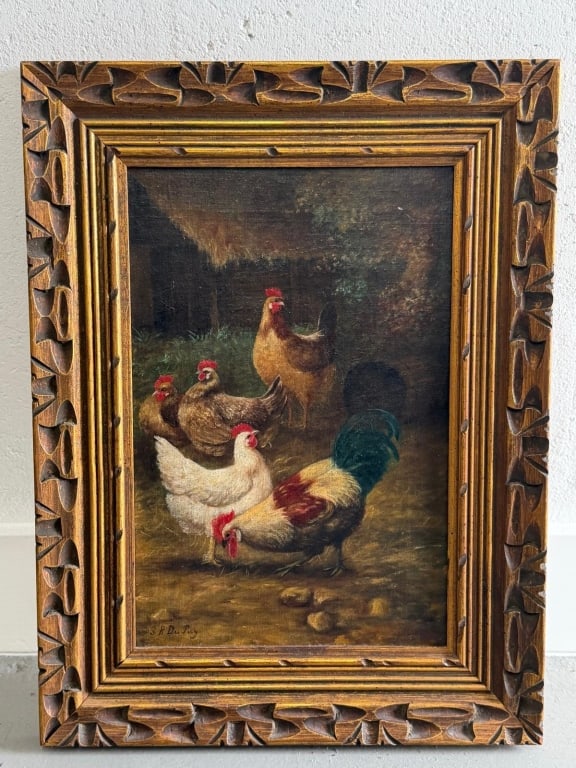 Antique Rooster Painting, oil on canvas. (1 of 10)