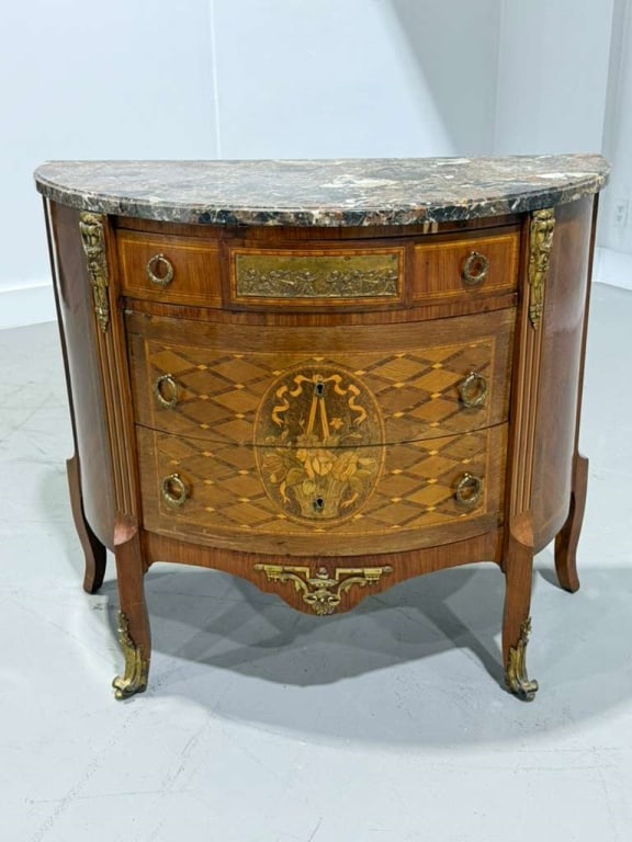 Antique French bronze mounted marble top commode (1 of 18)