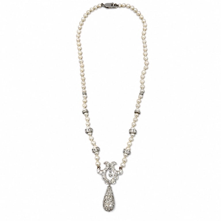Platinum & 14K Gold Pearl and Diamond Necklace (1 of 4)