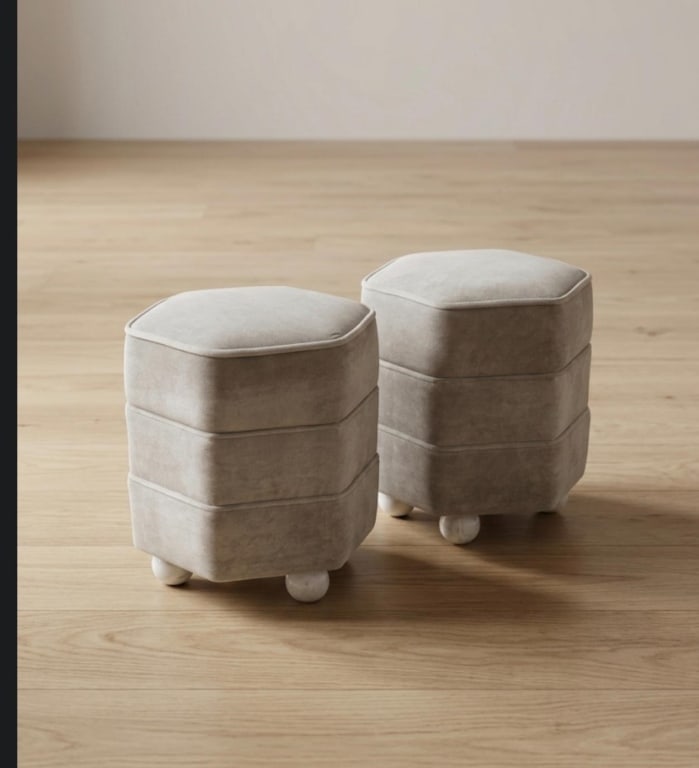 Pair of custom mohair stools with stone feet (1 of 1)