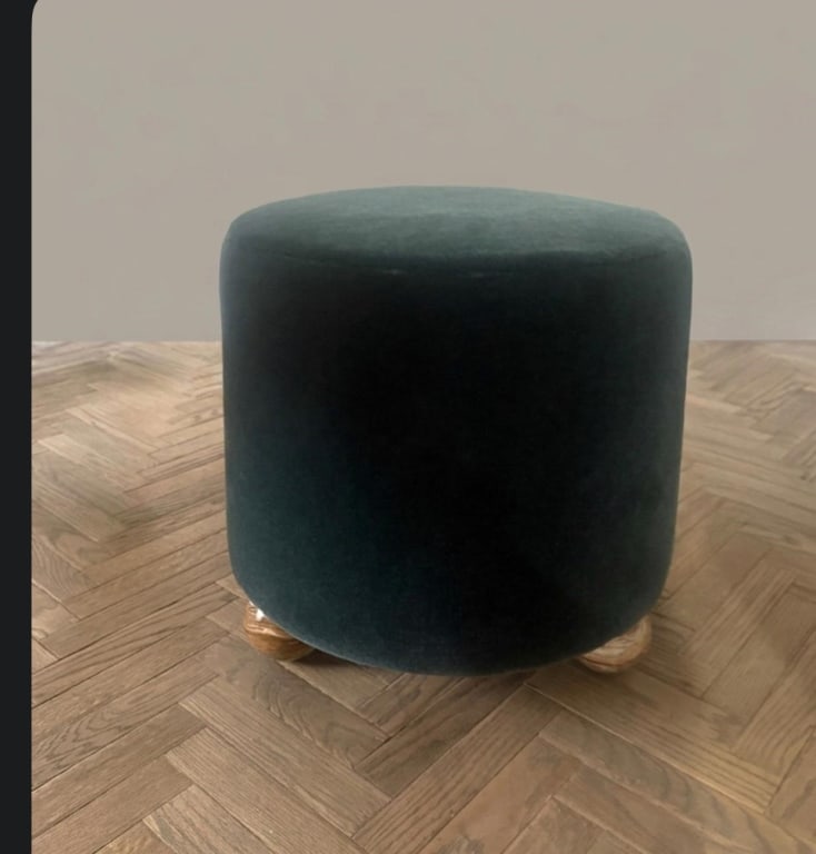 Green mohair custom stool with marble feet (1 of 1)