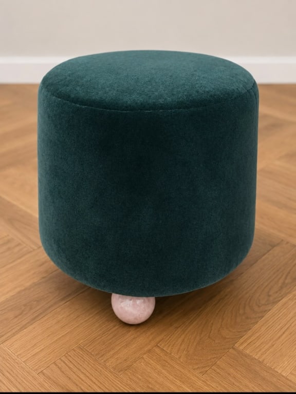 Custom mohair stool with pink onyx feet (1 of 1)