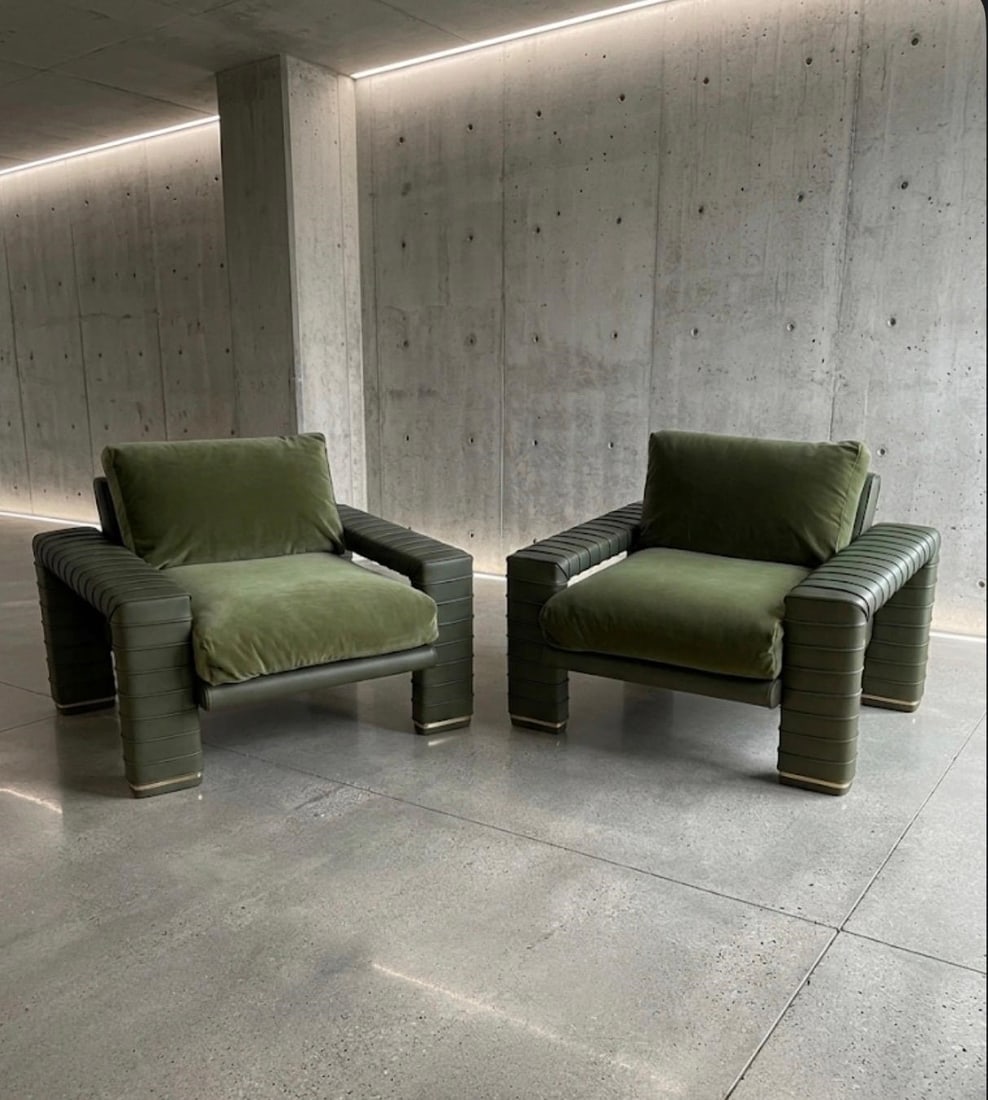 Pair of Marzio Cecchi Armchairs in Ribbed Leather (1 of 1)