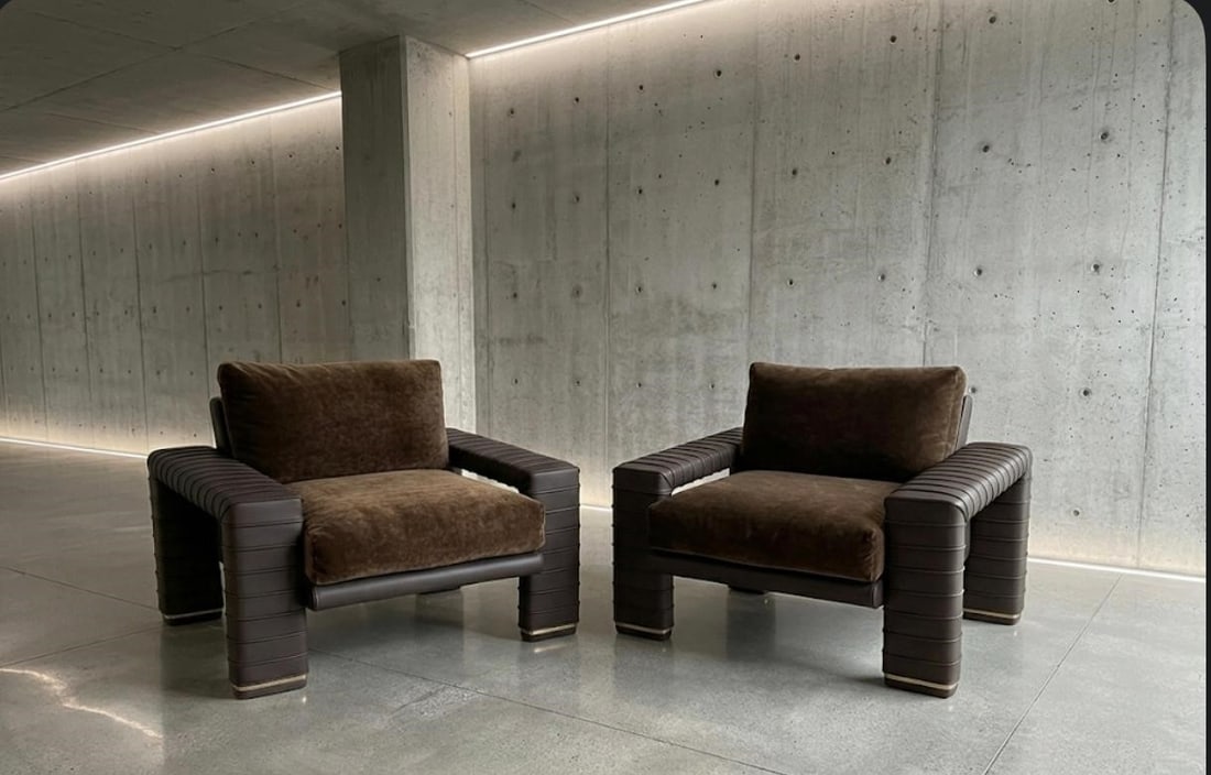 Pair of Marzio Cecchi Armchairs in Ribbed Leather (1 of 1)