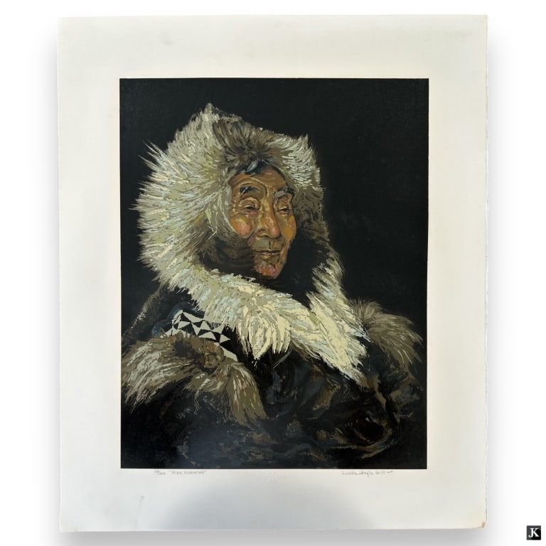 Lunda Hoyle Gill (1928-2003) Signed Serigraph: Lunda Hoyle Gill (1928-2003) Signed Serigraph "Wise Kakaruk". Signed lower right, titled and numbered 288/300 lower left. Some wear present, otherwise in good condition. Measures 25 1/2" x 21 7A/LR