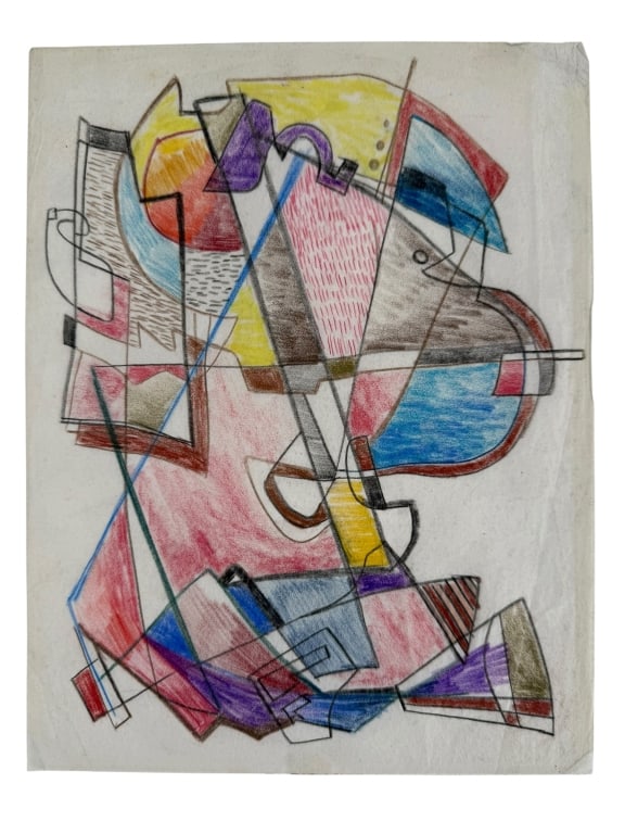 Rolph Scarlett (1889-1984) Color Pencil/Paper: Rolph Scarlett, Canadian (1889-1984) color pencil on paper contemporary abstract drawing. Unsigned. Matted. In good condition. Mat measures 20" x 16" Work measures 11" x 8 1/2" 1A/LR