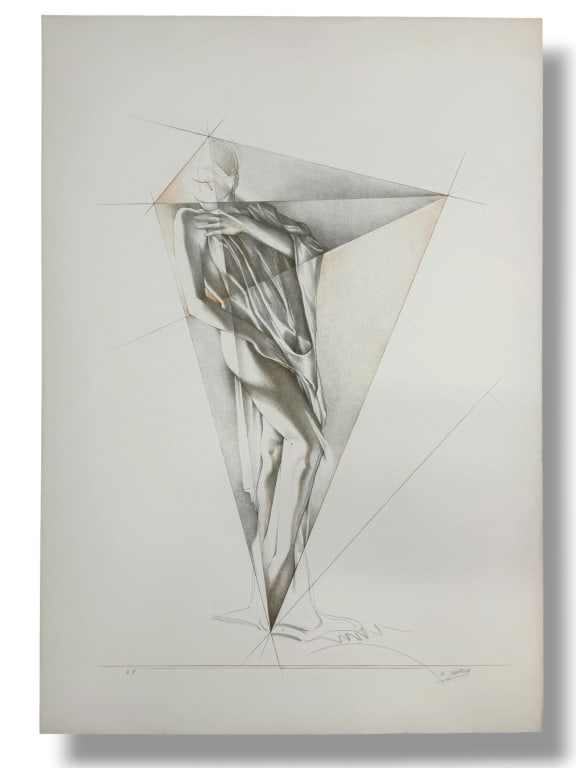 Helene Guetary (b. 1957) Signed Lithograph: Helene Guetary, French (b.1957) signed lithograph "Triptych I'. Printed on Arches paper. Signed lower right and numbered 195/200 lower left. Minor signs of toning and wear along the edges of the