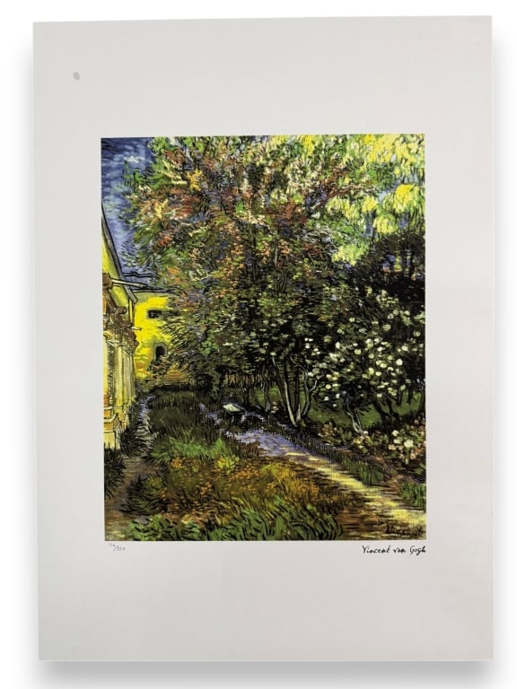 After: Vincent Van Gogh Lithograph SPAREM PARIS: After: Vincet Van Gogh (1853-1890) Numbered Lithograph SPAREM PARIS "The Garden Of The Asylum At Saint-Remy". Signature printed lower right, numbered 156/250 and embossed lower left. In good condition